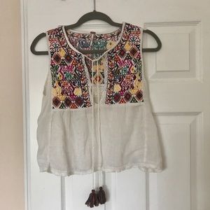 Free People Embroidered Lohri Tie Tank Top